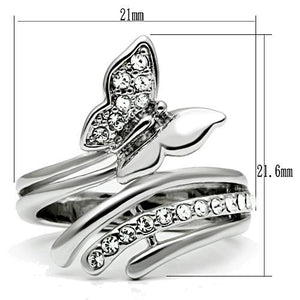 3W208 Rhodium Brass Ring with Top Grade Crystal in Clear