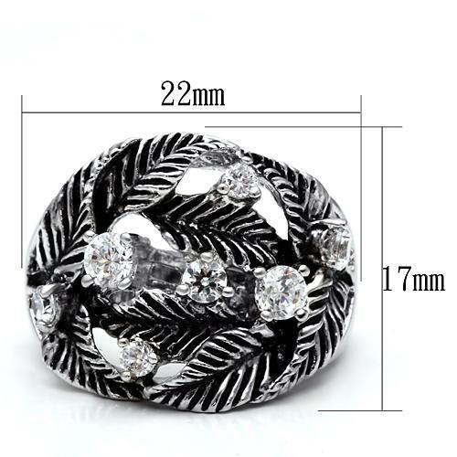 3W211 Rhodium Brass Ring with AAA Grade CZ in Clear - Joyeria Lady