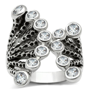3W218 Rhodium Brass Ring with AAA Grade CZ in Clear - Joyeria Lady