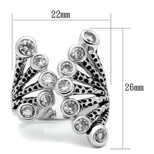 3W218 Rhodium Brass Ring with AAA Grade CZ in Clear - Joyeria Lady