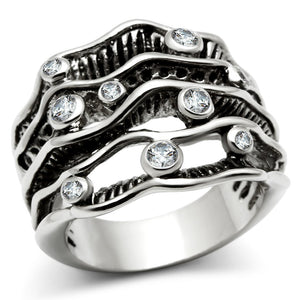 3W221 Rhodium Brass Ring with AAA Grade CZ in Clear - Joyeria Lady