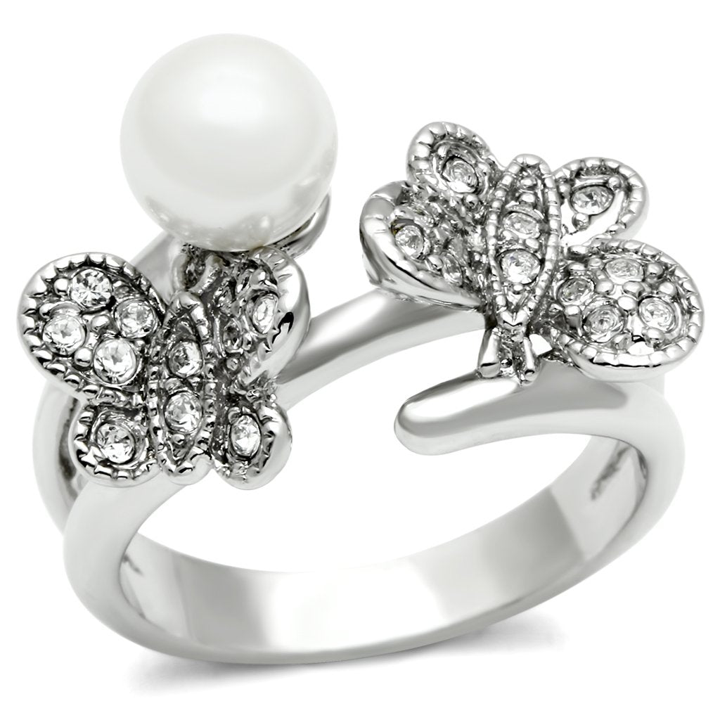 3W223 Rhodium Brass Ring with Synthetic in White - Joyeria Lady