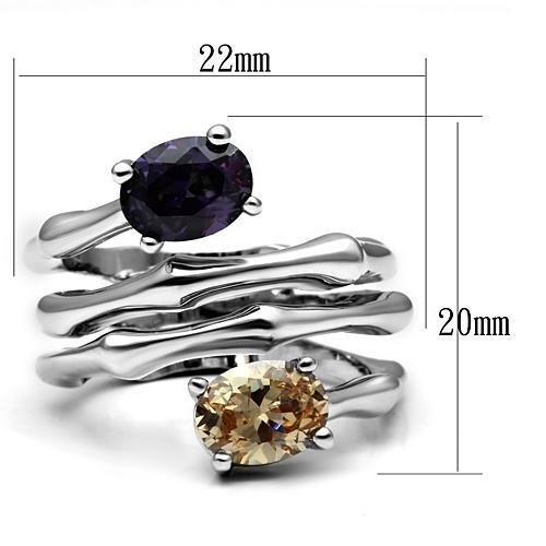 3W224 Rhodium Brass Ring with AAA Grade CZ in Multi Color - Joyeria Lady