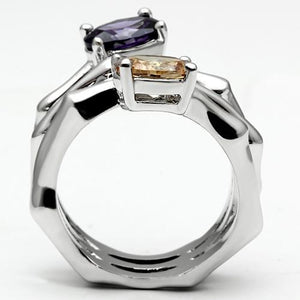 3W224 Rhodium Brass Ring with AAA Grade CZ in Multi Color