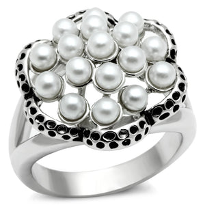 3W232 Rhodium Brass Ring with Synthetic in White - Joyeria Lady