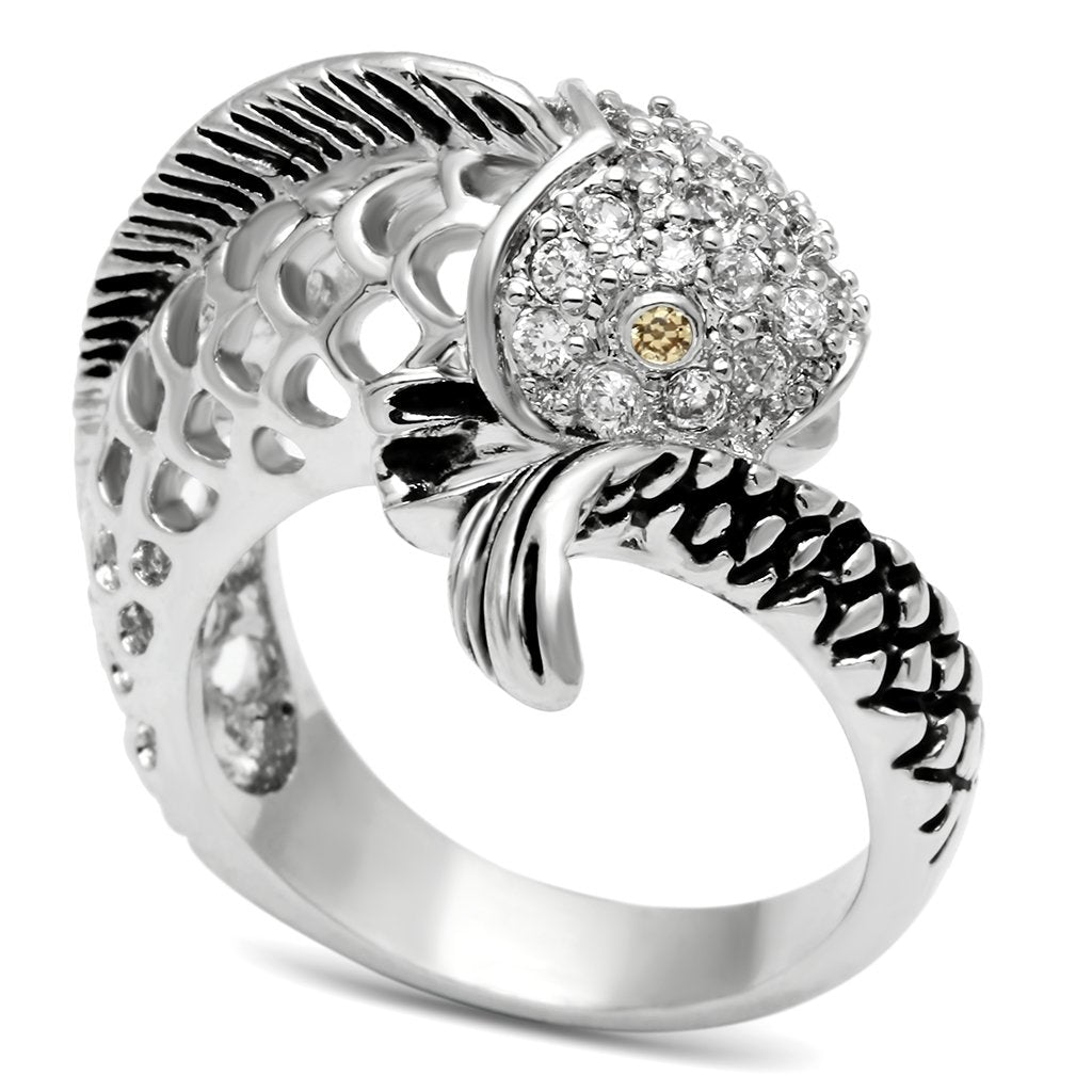 3W234 Rhodium Brass Ring with AAA Grade CZ in Champagne - Joyeria Lady