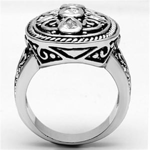 3W252 Rhodium Brass Ring with AAA Grade CZ in Clear