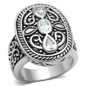 3W252 Rhodium Brass Ring with AAA Grade CZ in Clear - Joyeria Lady