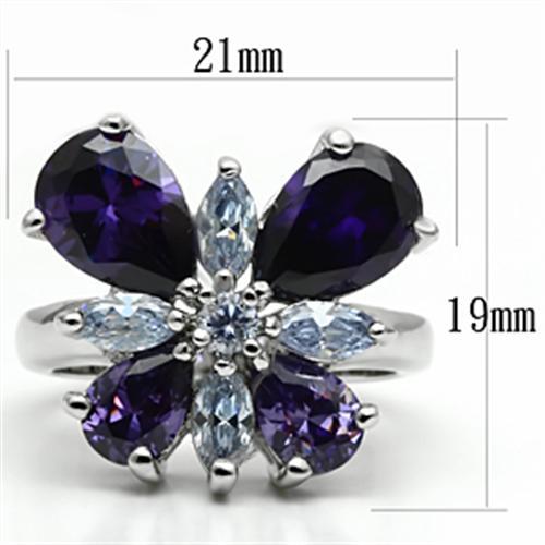 3W254 Rhodium Brass Ring with AAA Grade CZ in Multi Color - Joyeria Lady