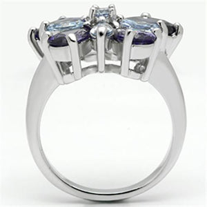 3W254 Rhodium Brass Ring with AAA Grade CZ in Multi Color