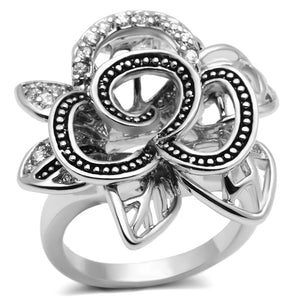 3W261 Rhodium Brass Ring with AAA Grade CZ in Clear - Joyeria Lady