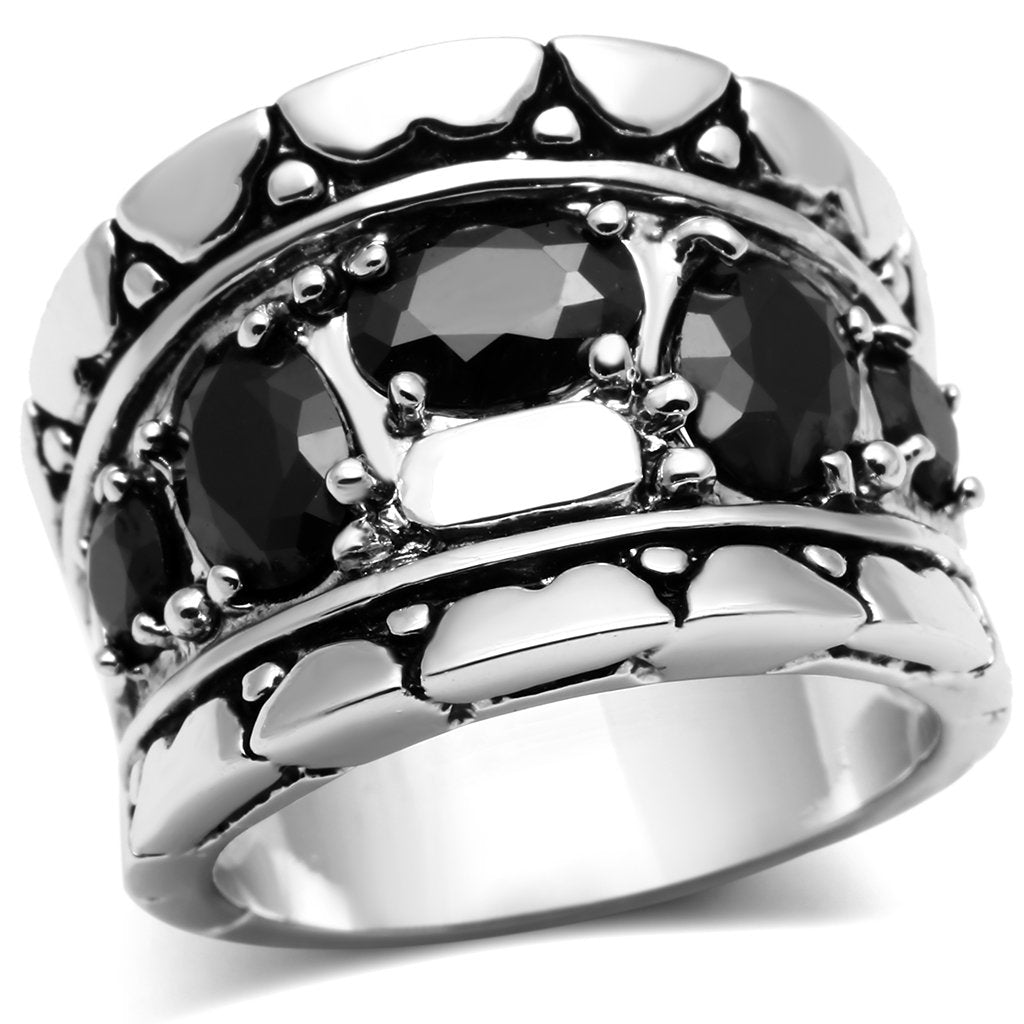 3W262 Rhodium Brass Ring with AAA Grade CZ in Black Diamond - Joyeria Lady
