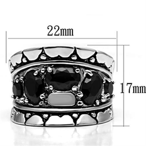 3W262 Rhodium Brass Ring with AAA Grade CZ in Black Diamond - Joyeria Lady
