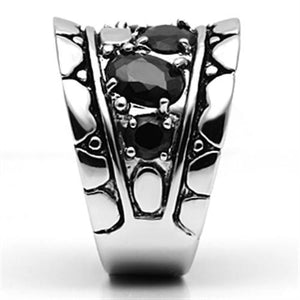 3W262 Rhodium Brass Ring with AAA Grade CZ in Black Diamond