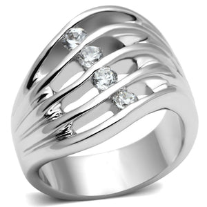 3W265 Rhodium Brass Ring with AAA Grade CZ in Clear - Joyeria Lady