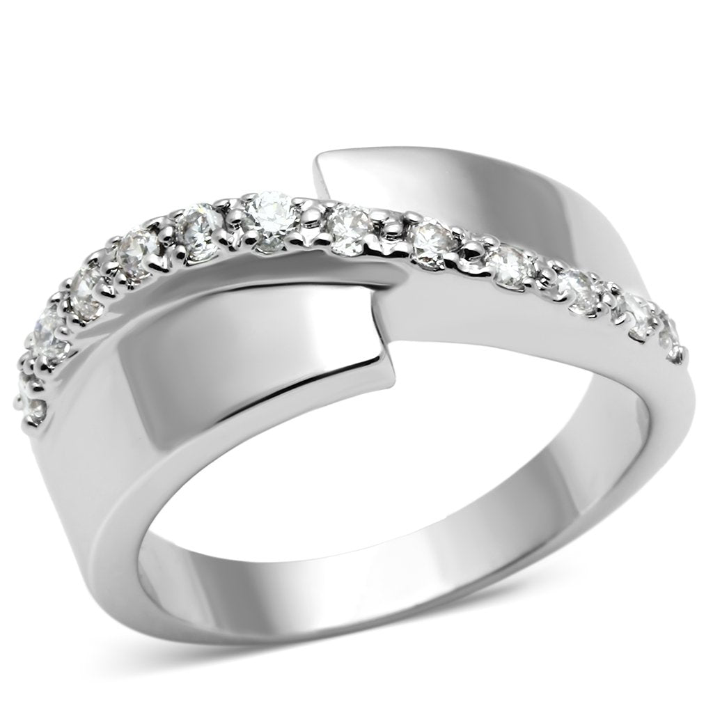 3W267 Rhodium Brass Ring with AAA Grade CZ in Clear - Joyeria Lady