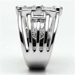 3W271 Rhodium Brass Ring with AAA Grade CZ in Clear
