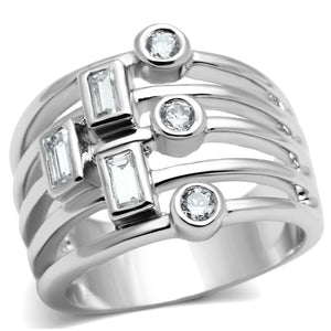 3W271 Rhodium Brass Ring with AAA Grade CZ in Clear - Joyeria Lady