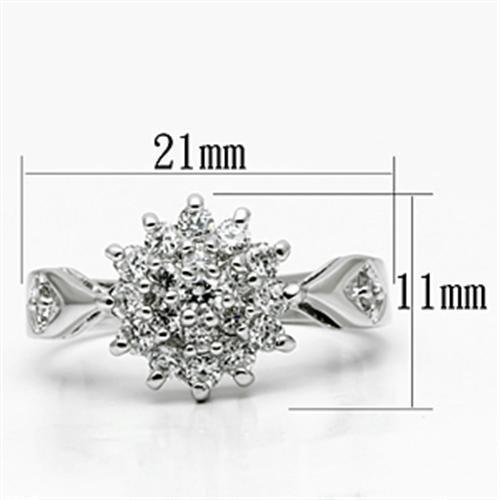 3W278 Rhodium Brass Ring with AAA Grade CZ in Clear - Joyeria Lady