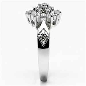 3W278 Rhodium Brass Ring with AAA Grade CZ in Clear