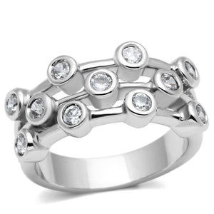 3W280 Rhodium Brass Ring with AAA Grade CZ in Clear - Joyeria Lady