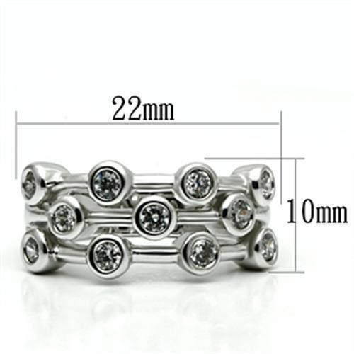 3W280 Rhodium Brass Ring with AAA Grade CZ in Clear - Joyeria Lady