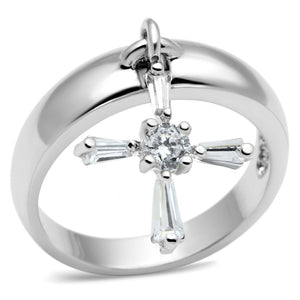 3W283 Rhodium Brass Ring with AAA Grade CZ in Clear - Joyeria Lady