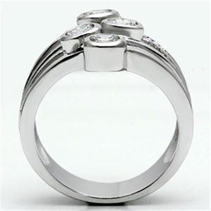 3W286 Rhodium Brass Ring with AAA Grade CZ in Clear