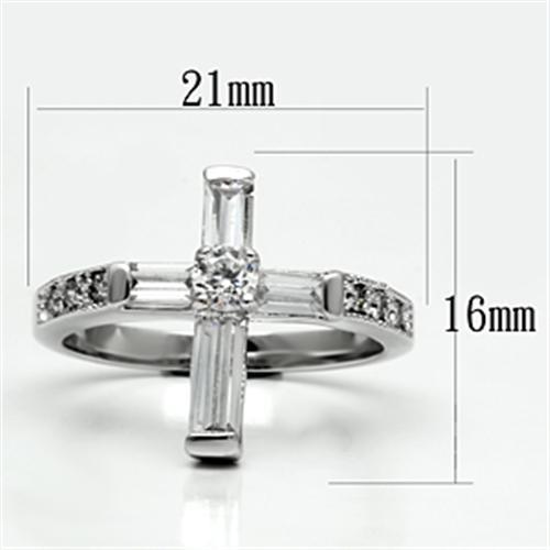 3W288 Rhodium Brass Ring with AAA Grade CZ in Clear - Joyeria Lady
