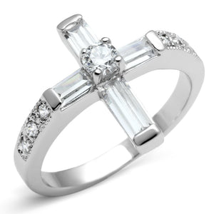 3W288 Rhodium Brass Ring with AAA Grade CZ in Clear - Joyeria Lady