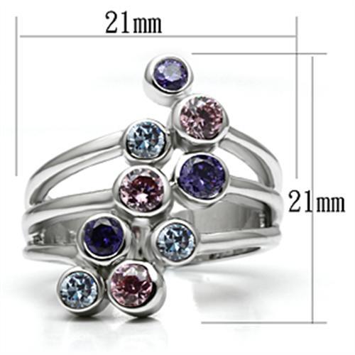 3W290 Rhodium Brass Ring with AAA Grade CZ in Multi Color - Joyeria Lady