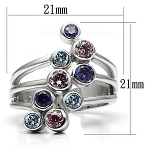 3W290 Rhodium Brass Ring with AAA Grade CZ in Multi Color