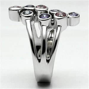 3W290 Rhodium Brass Ring with AAA Grade CZ in Multi Color