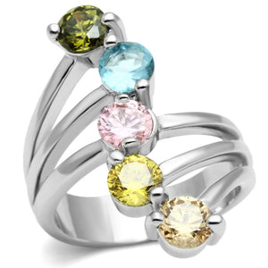 3W291 Rhodium Brass Ring with AAA Grade CZ in Multi Color - Joyeria Lady