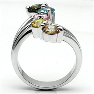 3W291 Rhodium Brass Ring with AAA Grade CZ in Multi Color