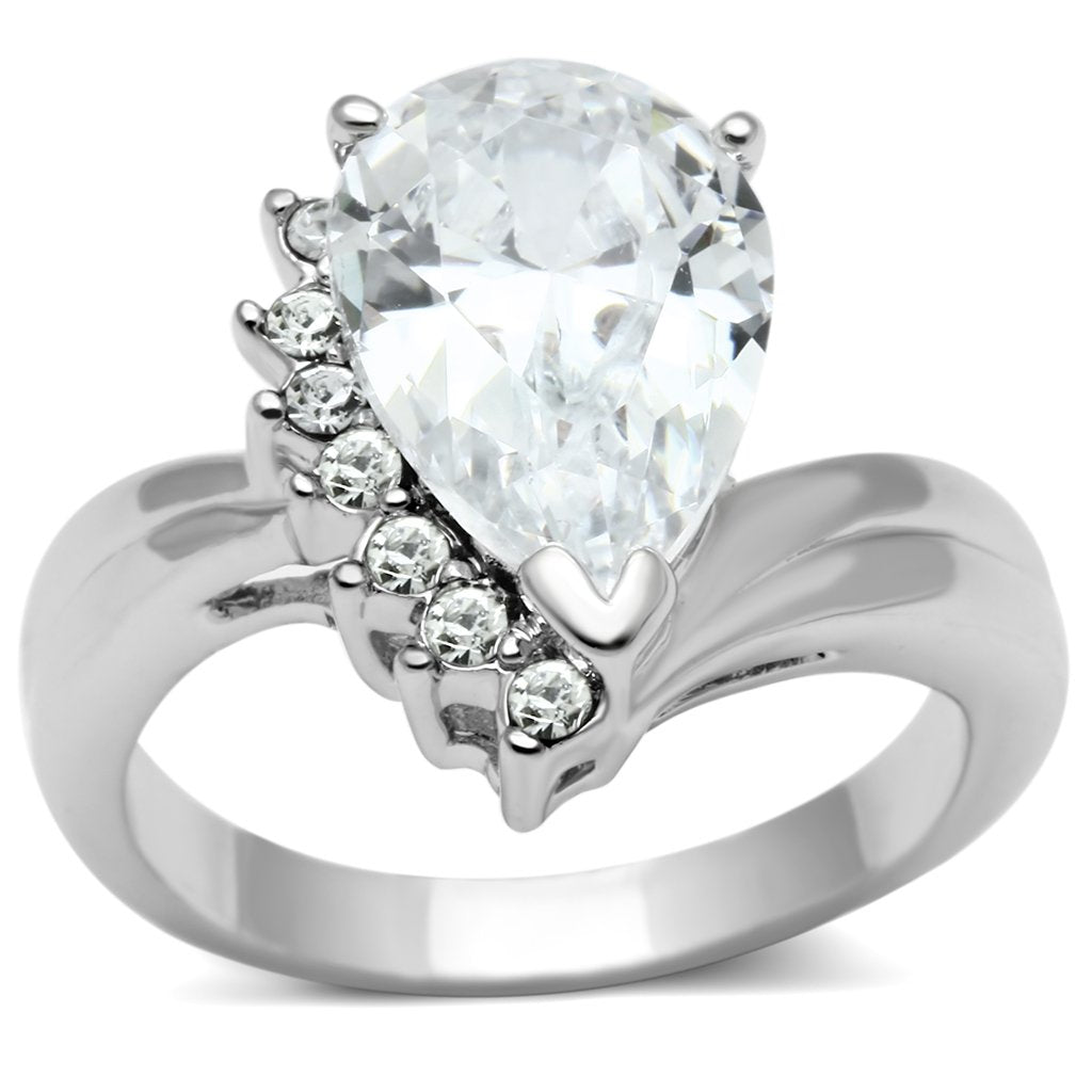 3W292 Rhodium Brass Ring with AAA Grade CZ in Clear - Joyeria Lady