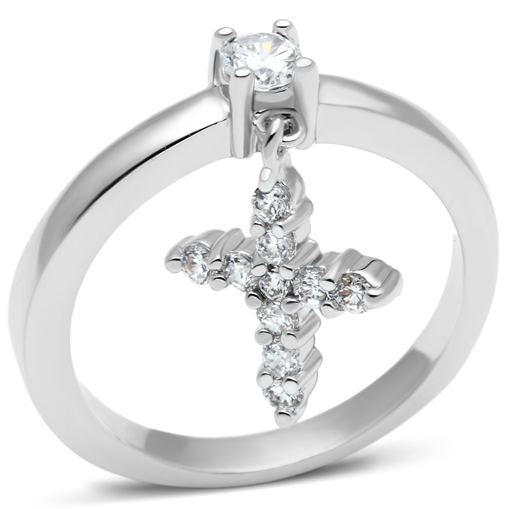 3W293 Rhodium Brass Ring with AAA Grade CZ in Clear - Joyeria Lady