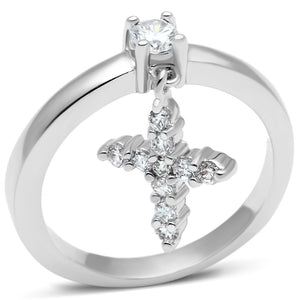 3W293 Rhodium Brass Ring with AAA Grade CZ in Clear - Joyeria Lady
