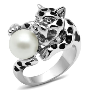 3W297 Rhodium Brass Ring with Synthetic in White - Joyeria Lady