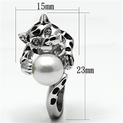 3W297 Rhodium Brass Ring with Synthetic in White - Joyeria Lady