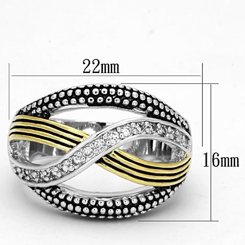 3W305 Reverse Two-Tone Brass Ring with AAA Grade CZ in Clear - Joyeria Lady