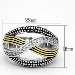 3W305 Reverse Two-Tone Brass Ring with AAA Grade CZ in Clear
