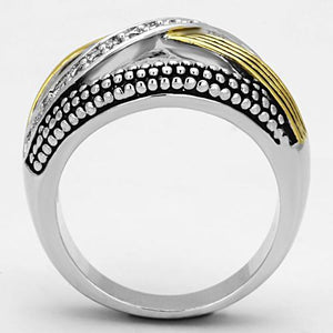 3W305 Reverse Two-Tone Brass Ring with AAA Grade CZ in Clear