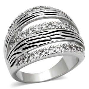 3W307 Rhodium Brass Ring with AAA Grade CZ in Clear - Joyeria Lady
