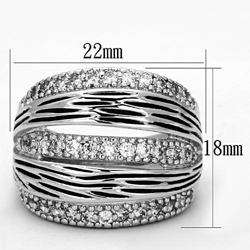 3W307 Rhodium Brass Ring with AAA Grade CZ in Clear - Joyeria Lady