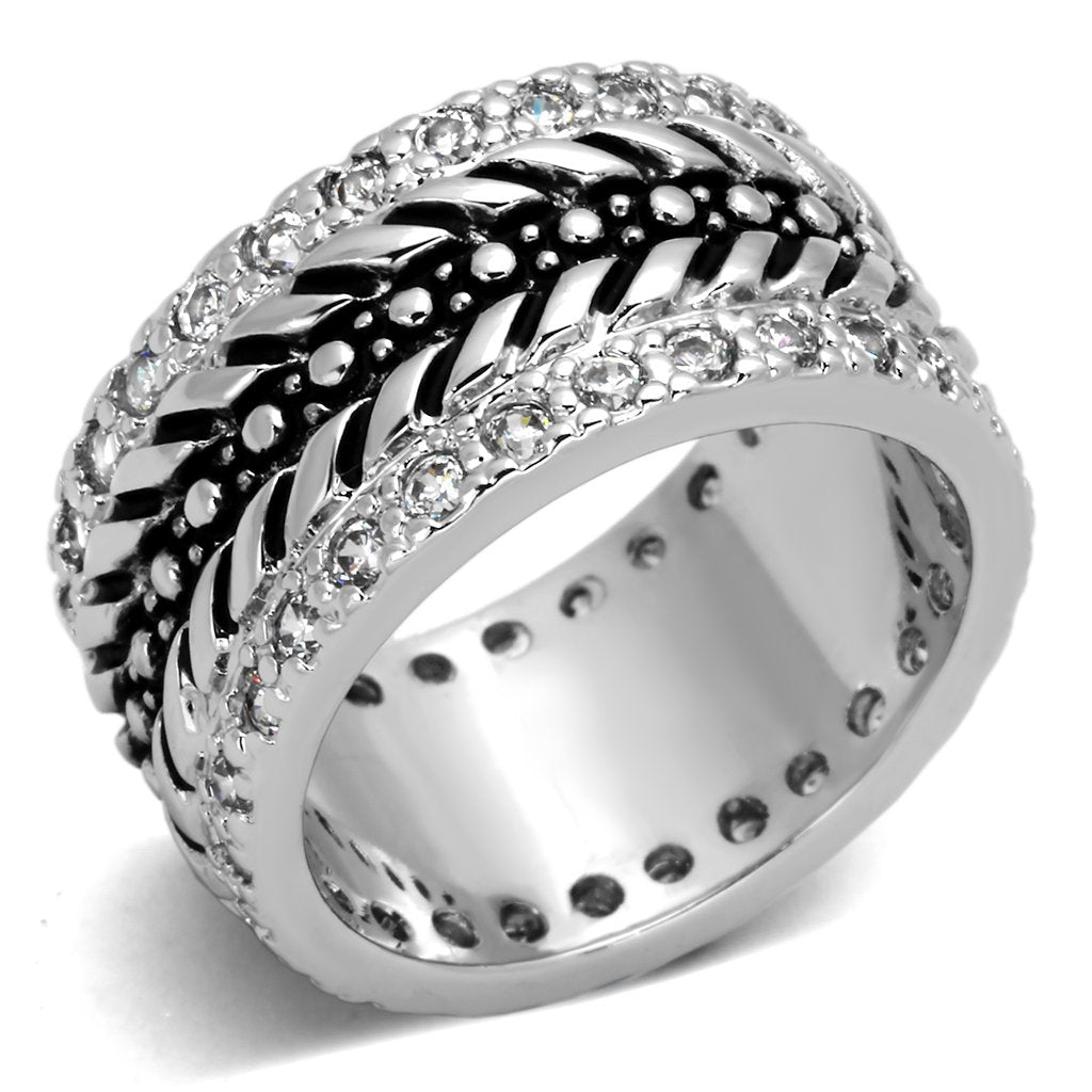 3w315 Rhodium Brass Ring with AAA Grade CZ in Clear - Joyeria Lady