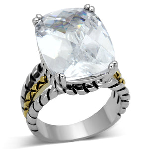 3w316 Reverse Two-Tone Brass Ring with AAA Grade CZ in Clear - Joyeria Lady