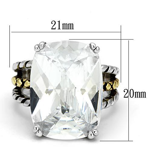 3w316 Reverse Two-Tone Brass Ring with AAA Grade CZ in Clear - Joyeria Lady