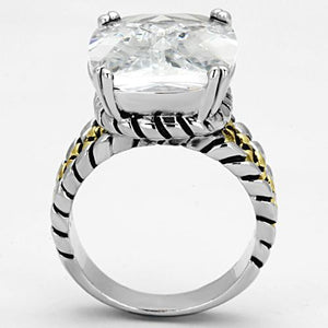 3w316 Reverse Two-Tone Brass Ring with AAA Grade CZ in Clear