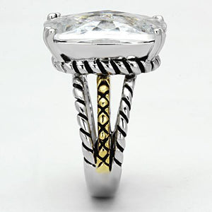 3w316 Reverse Two-Tone Brass Ring with AAA Grade CZ in Clear